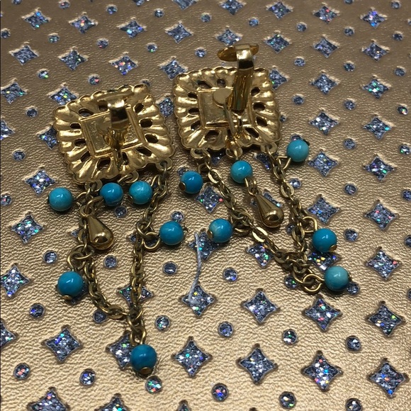Blue and gold Clip on Earrings - Picture 6 of 12